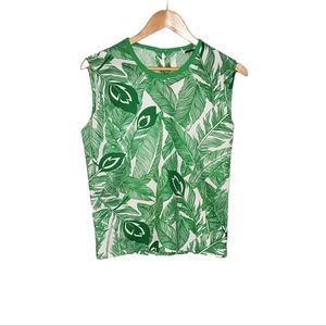Fly as a Feather Vintage Green and White Tropical Palm Feather Print Tank Top